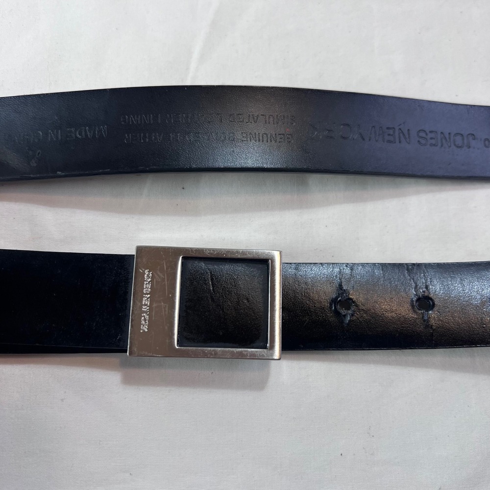 Jones New York Womens Black Bonded Leather Belt Silver Square Buckle 1X 230090
